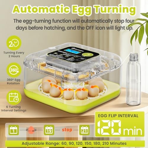 12 Egg Incubator Automatic Turning Humidity & Temperature Control LED Candler
