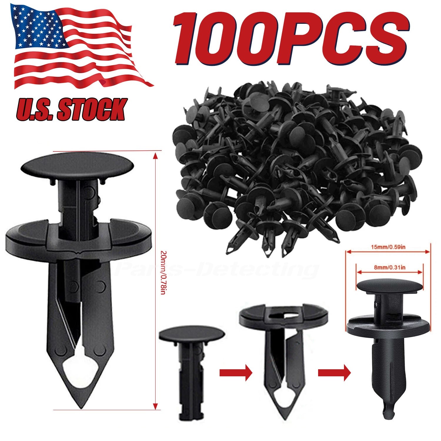 100Pcs 8mm Bumper Clips Auto Car Hole Retainer Rivets Fastener Fender Push Pin