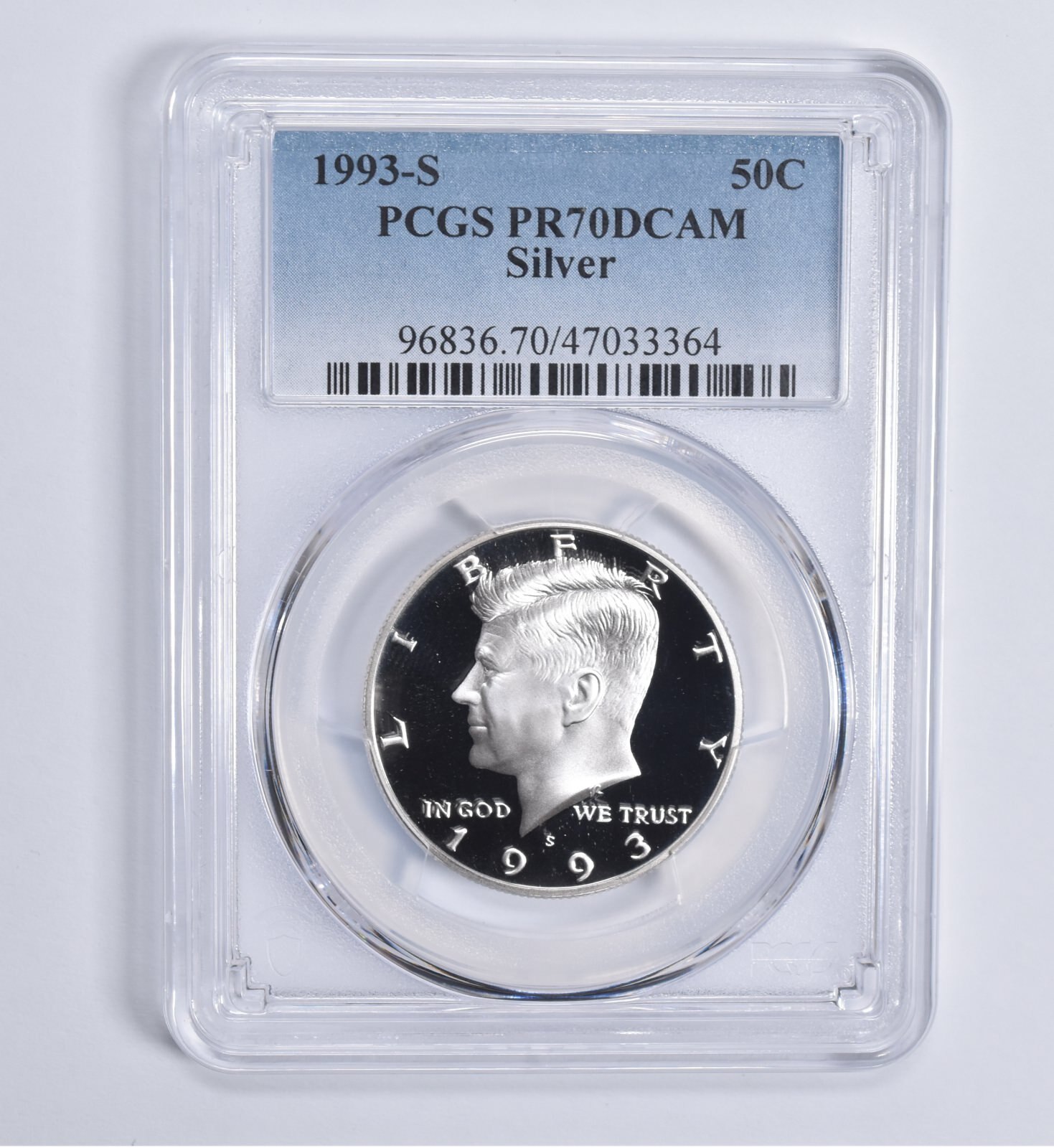 1993-S Kennedy Half Dollar Silver PR70 DCAM PCGS Blue Lbl