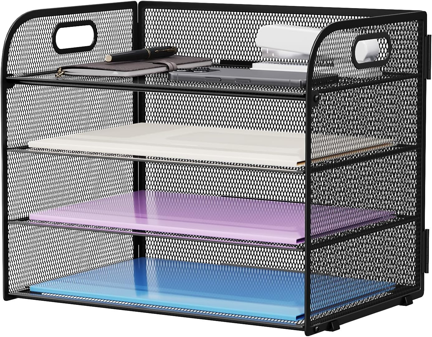 Marbrasse 4 Tier Paper Organizer Letter Tray - Mesh Desk File Organizer with Han