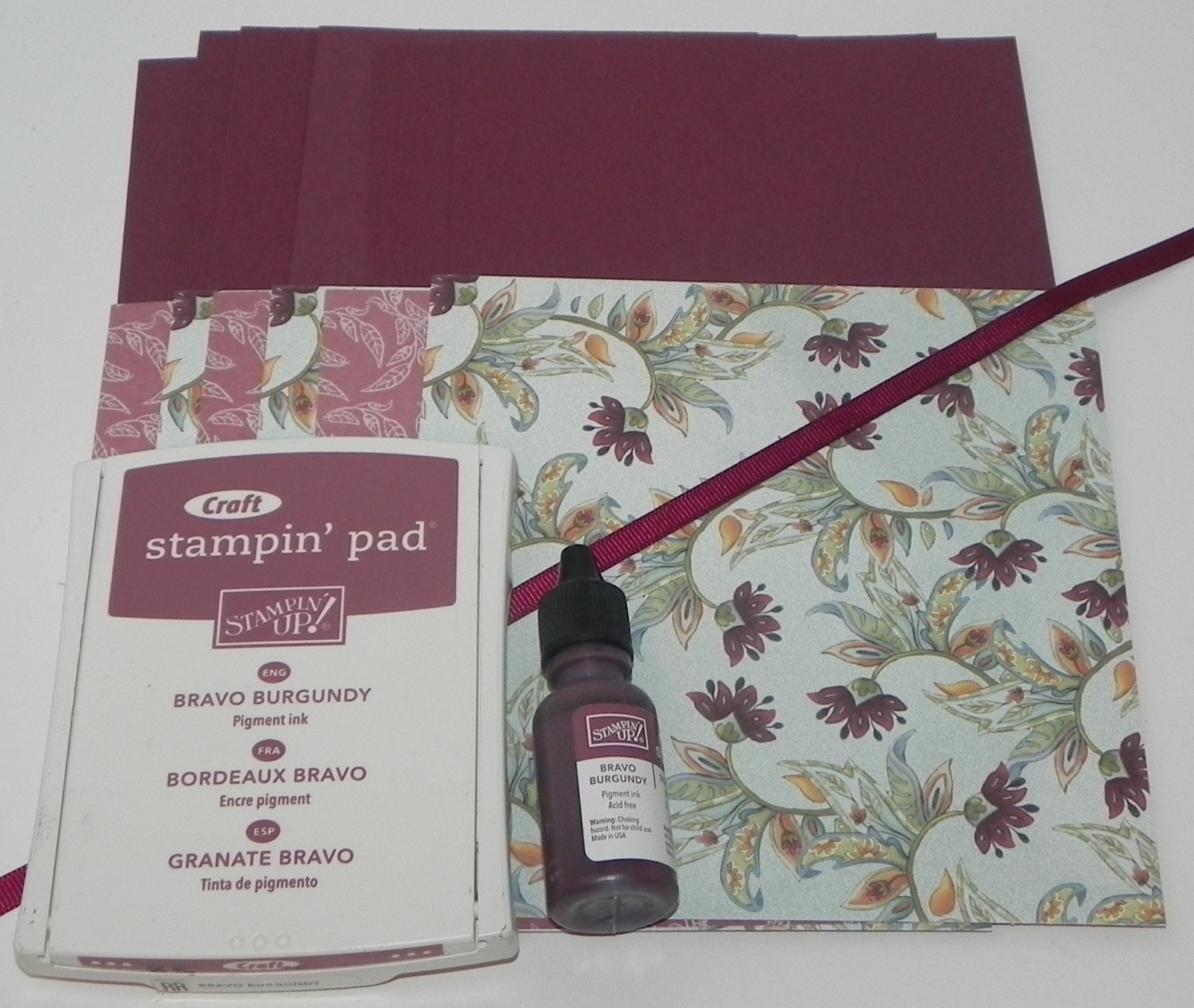 BRAVO BURGUNDY CRAFT INK PAD REFILL 6X6 DESIGNER PAPER A2 CARDSTOCK STAMPIN UP
