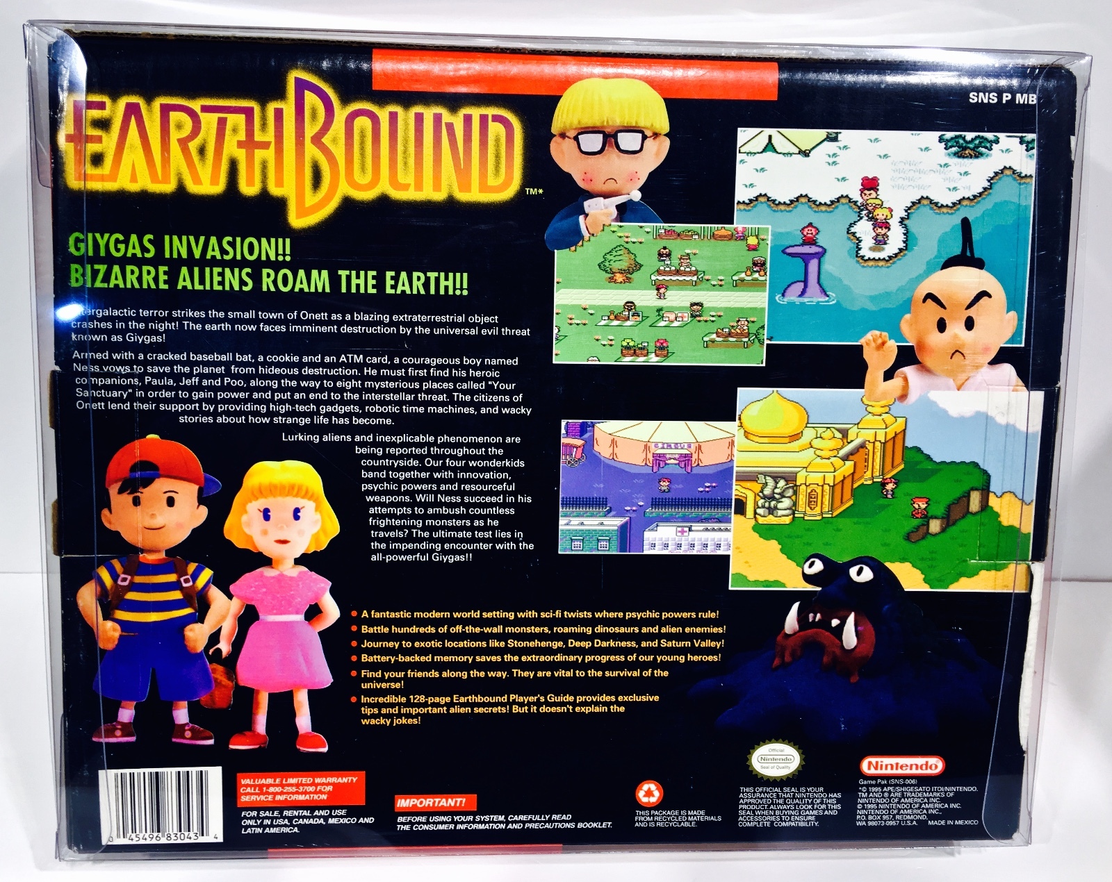 1 SNES BIG BOX Protector Earthbound Mario Paint Etc Super Nintendo Clear Case