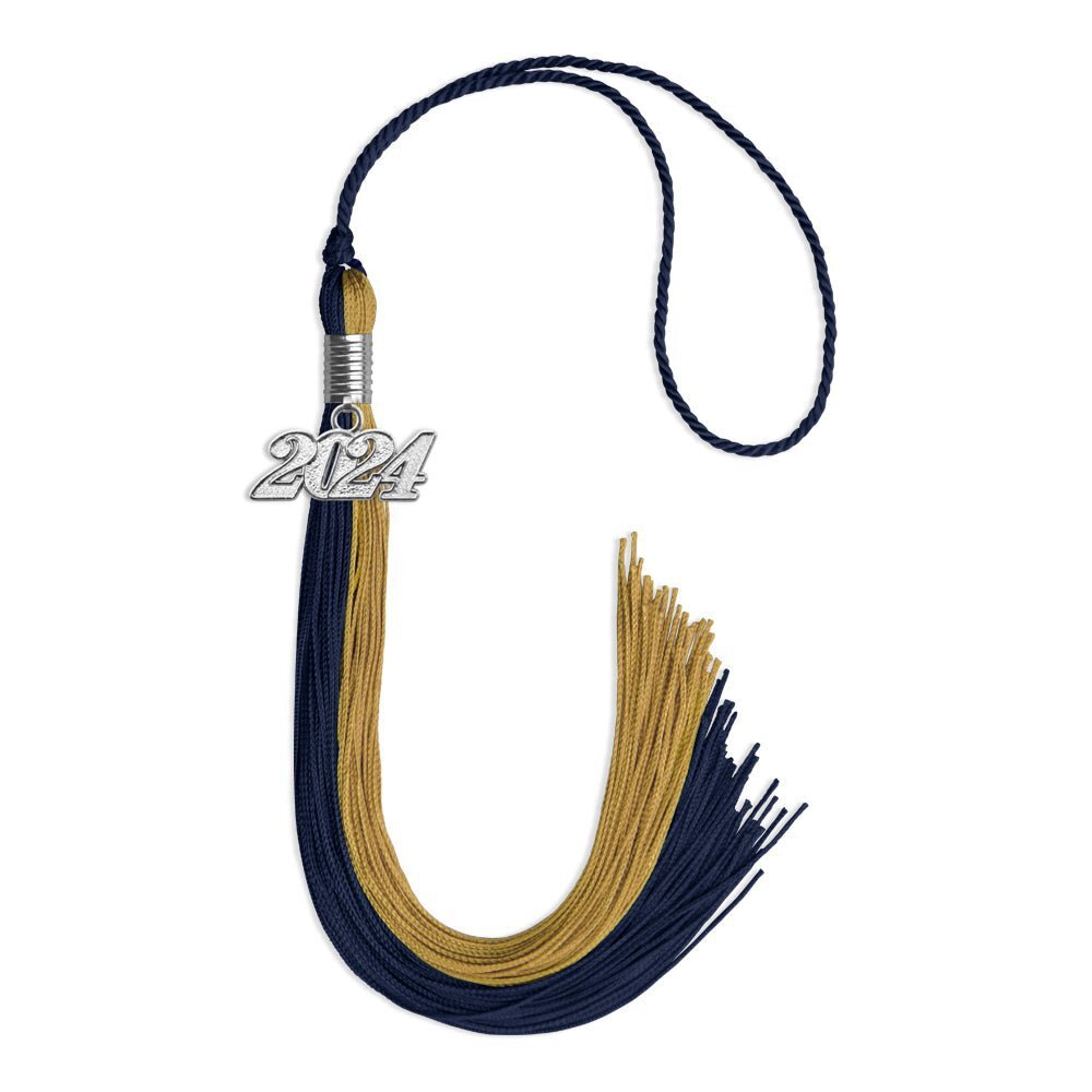Endea Graduation Dark Navy Blue/Antique Gold Tassel With Silver Date Drop