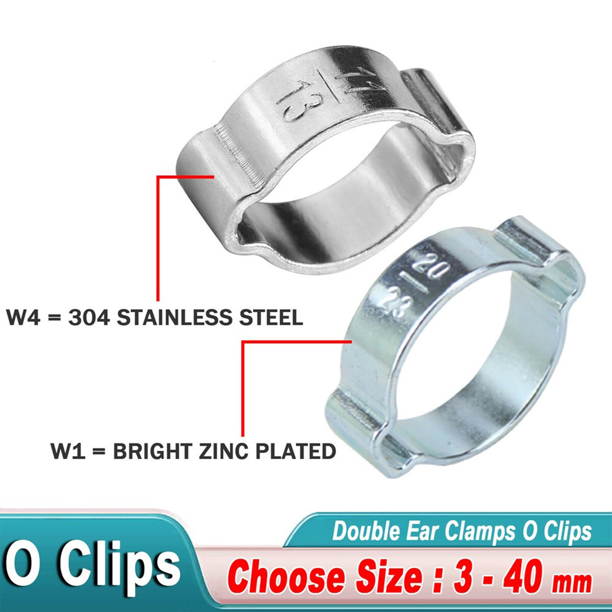 Double Ear Clamps O Clips Stainless Steel BZP Fuel Air Water Mikalors Hose Pipe
