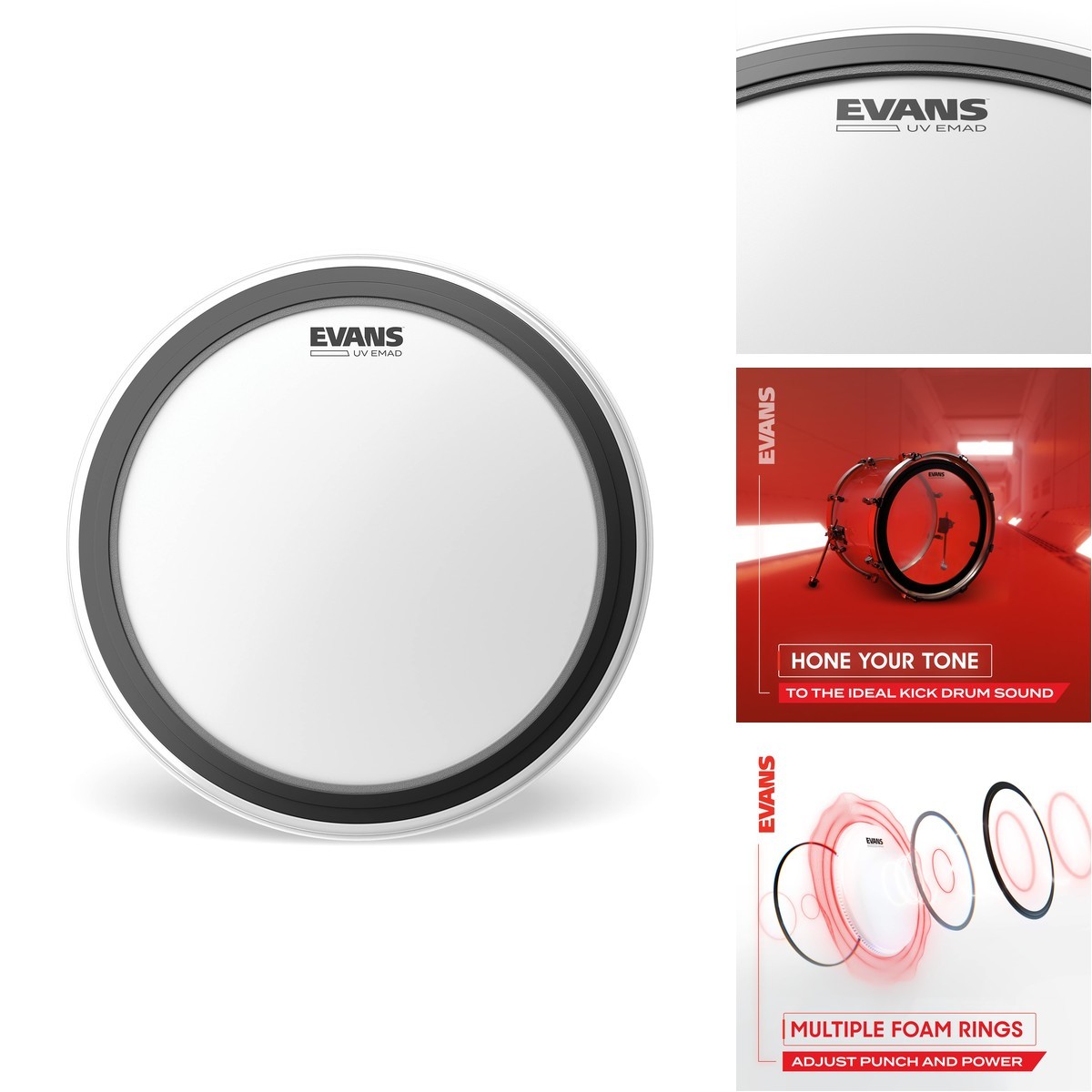 Evans B18EMADUV 18 inch Kick Drum Head UV-Cured Single-Ply 10mil Film