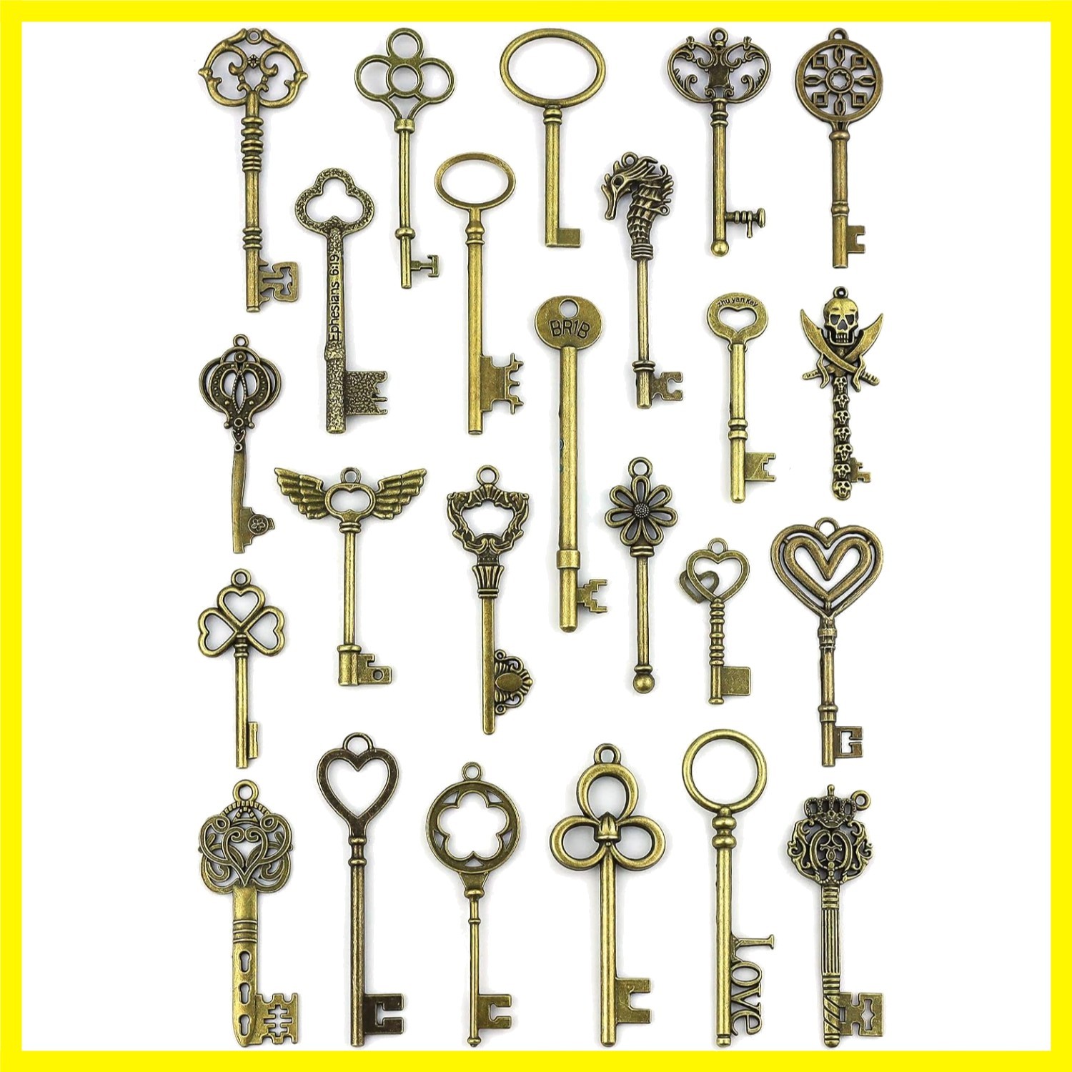 24 Pcs Vintage Large Skeleton Key Set Charms, Mixed Antique Style Bronze Keys...
