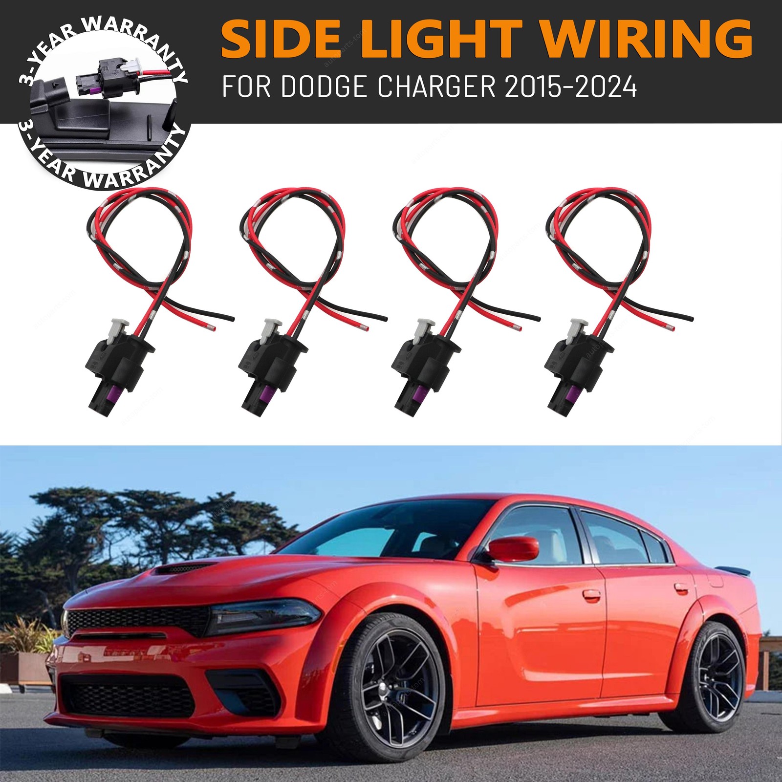 Side Marker Light Wiring Harness Connector Plug for Dodge Charger 2015-2024 4PCS