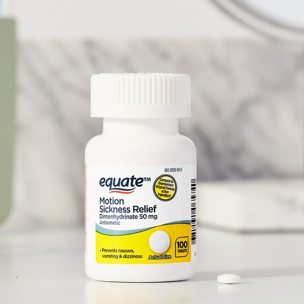 Equate Motion Sickness Relief Dimenhydrinate Tablets, 50mg, 100 Count
