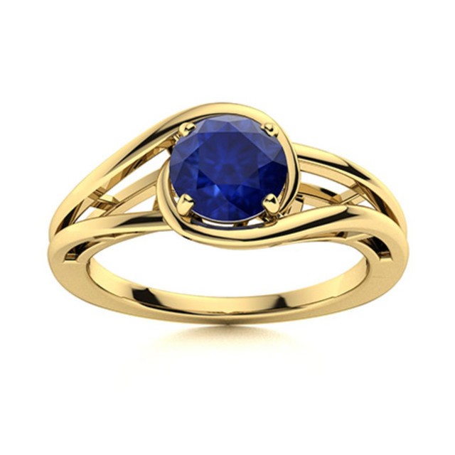 Solitaire Round Blue Sapphire Split Shank Ring 925 Sterling Silver Gold Plated