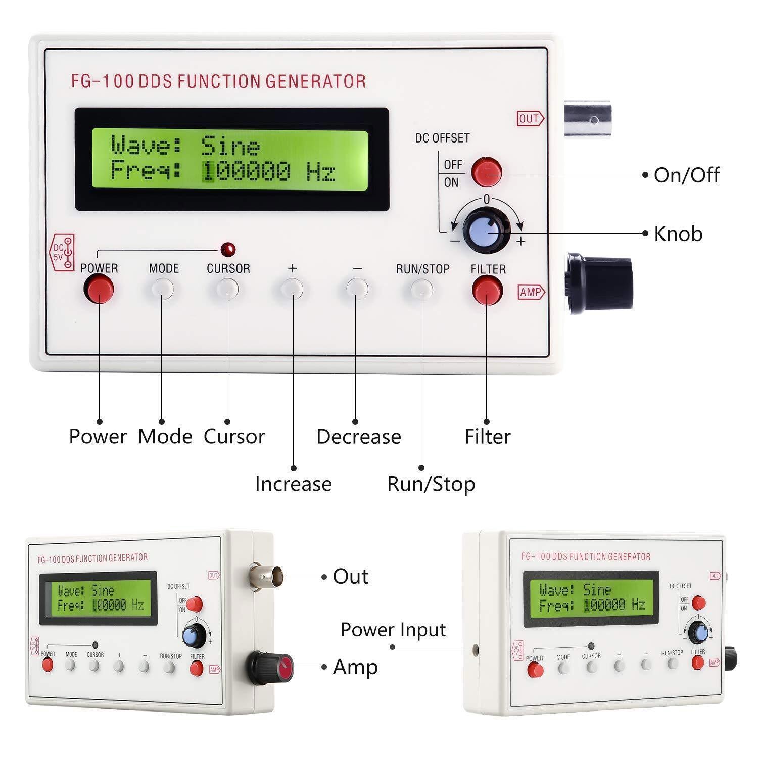 1Hz-500kHz DDS Function Generator Low Frequency Signal Generator FG-100