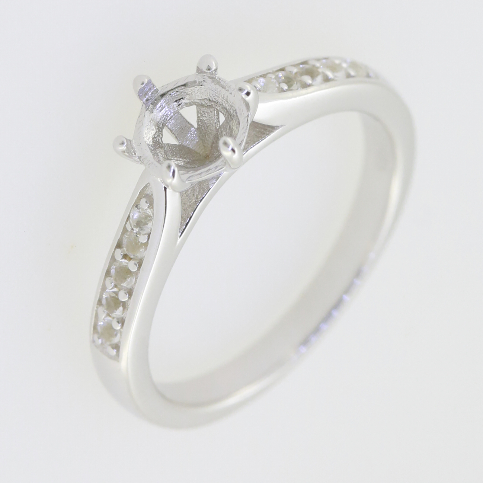Sterling Silver Semi Mount Ring Setting Round RD 6x6 mm solitaire White Topaz