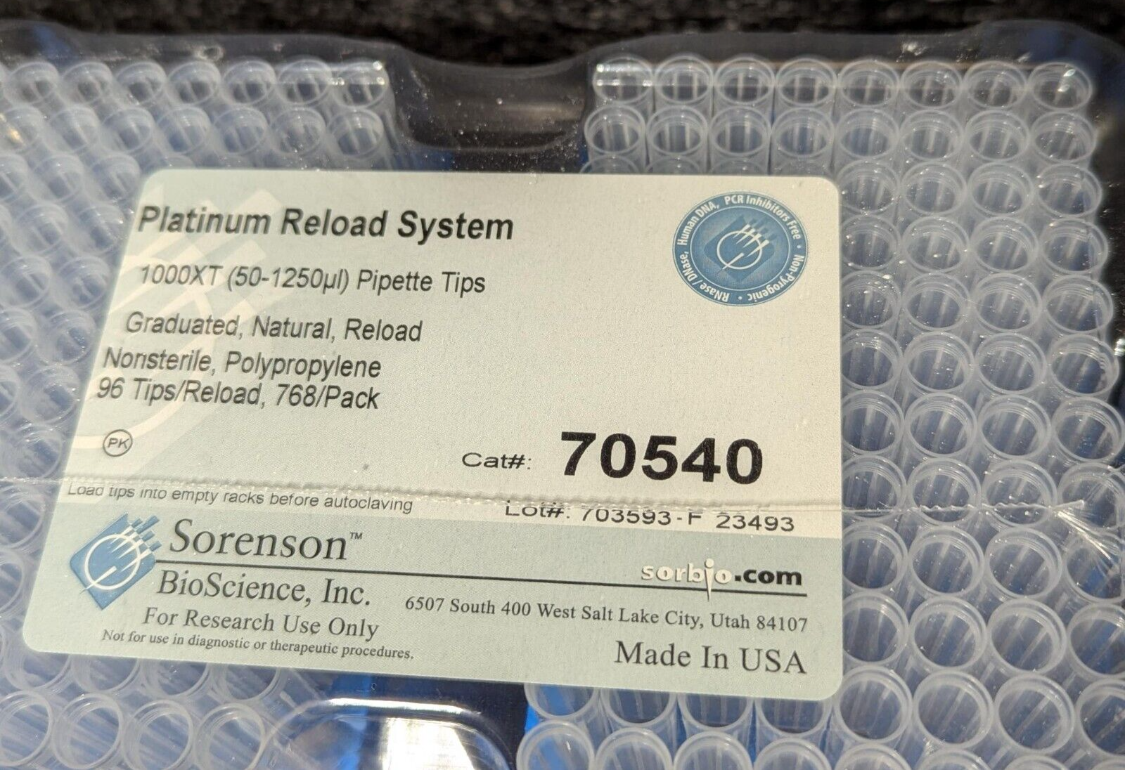70540, SORENSON 1000 uL XT Platinum Reload, 768/pack