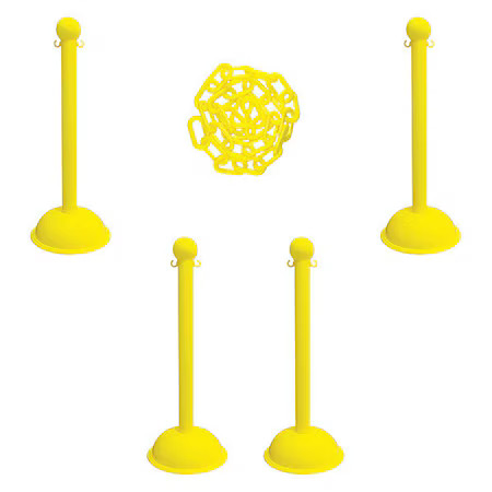 Zoro Select 71302-4 Barrier Post Kit, Yellow, 41 In Post Height, Gloss, 71302-4