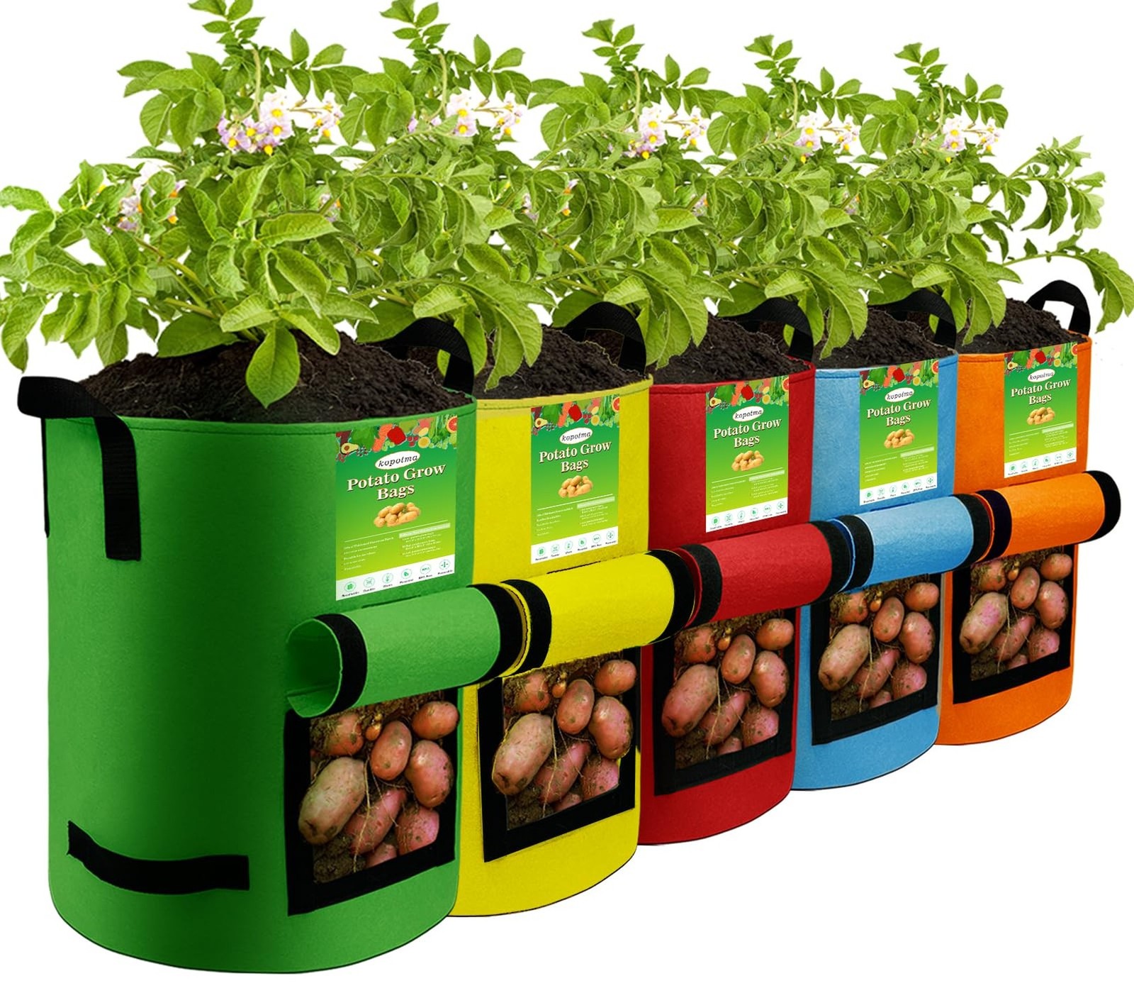5Packs 10Gal Colorful Potato Grow Bags, Heavy Duty Potato Bags for Growing Po...