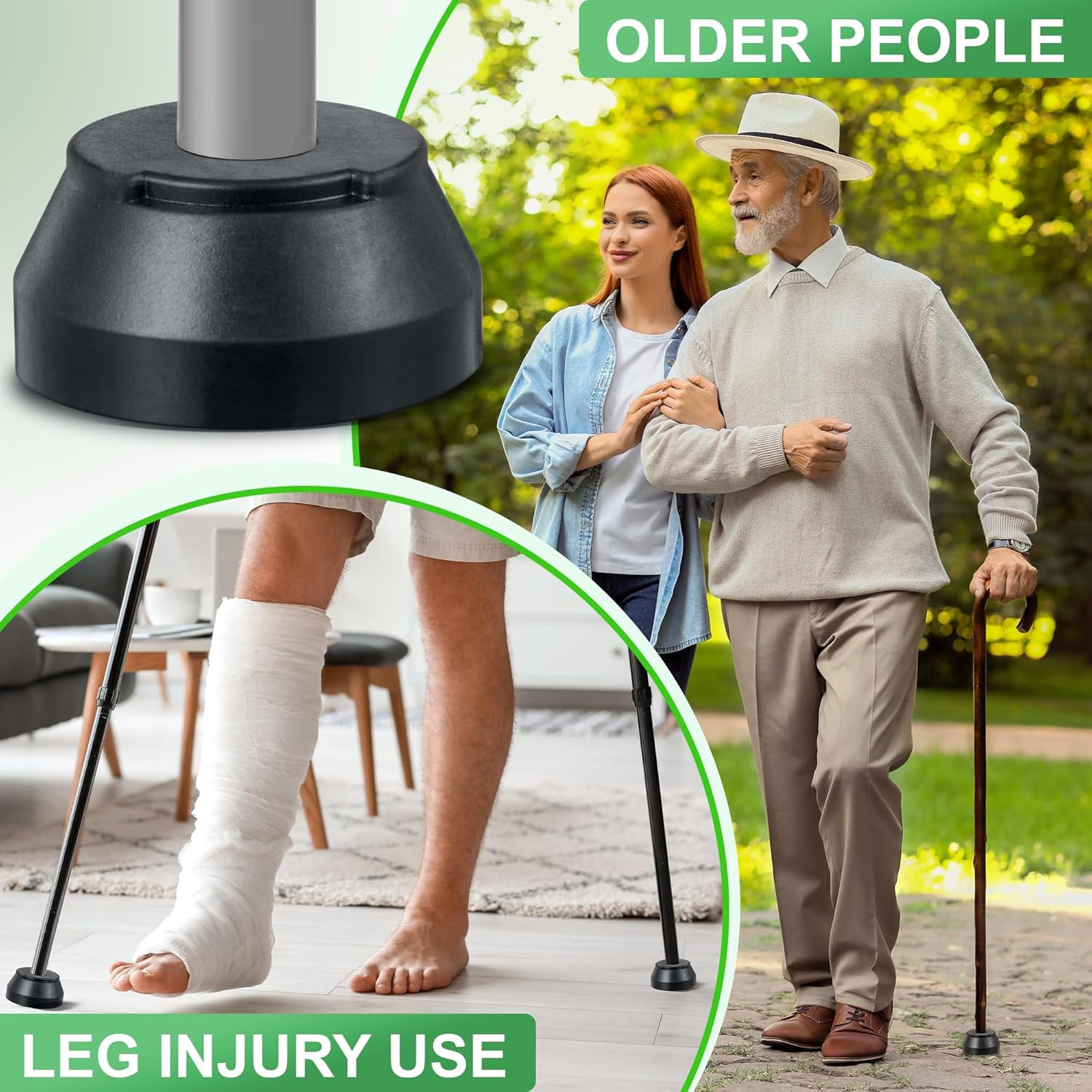 Replacement Screw-in Rubber Cane Tips Feet Suitable for Hurrycane Black