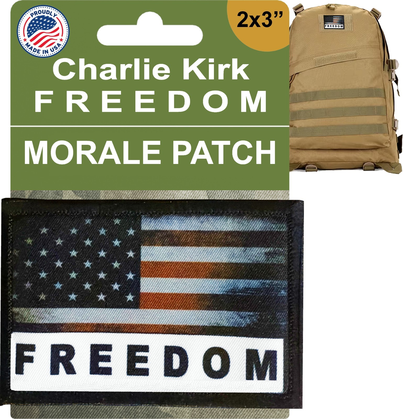Charlie Kirk FREEDOM Morale Patch | Patriotic Patch | Fight Fight Fight USA Flag