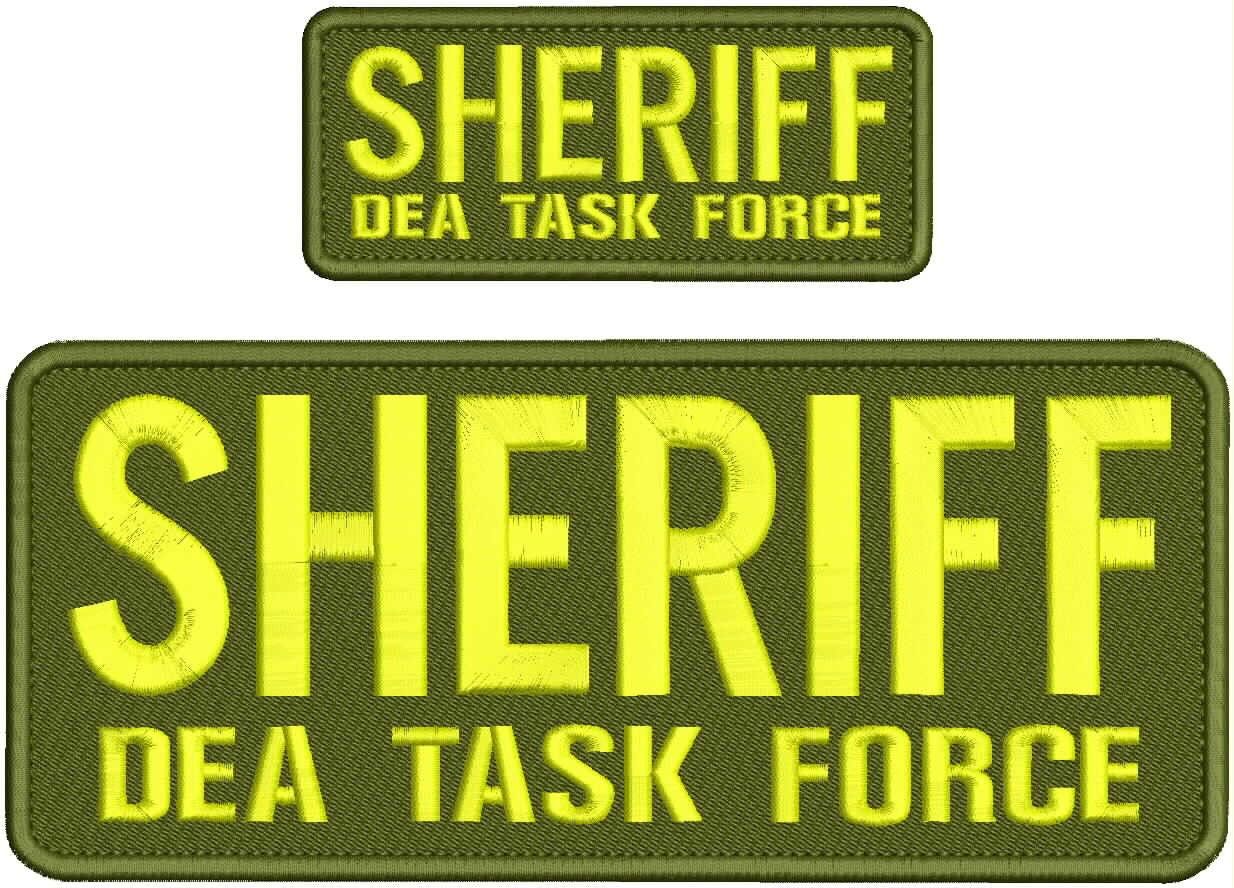 Collectible Embroidery Patch Sheriff Dea TF 4X10 AND 2X5 Yellow On Od Green
