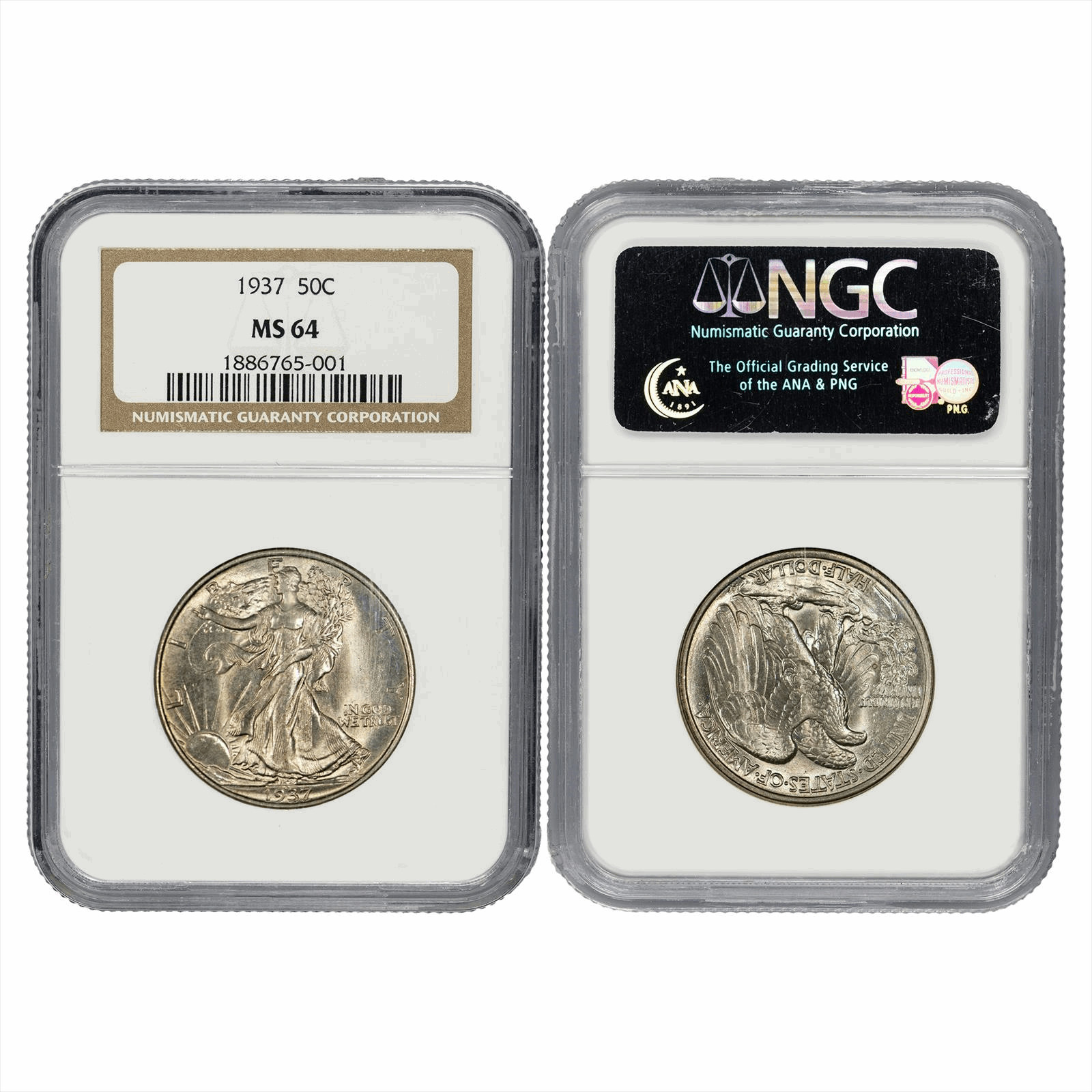 1937 Walking Liberty Half Dollar 50C NGC MS 64