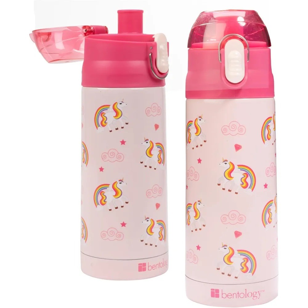 Bentology Stainless Steel 13 oz Unicorn Insulated Water Bottle for Girls Easy