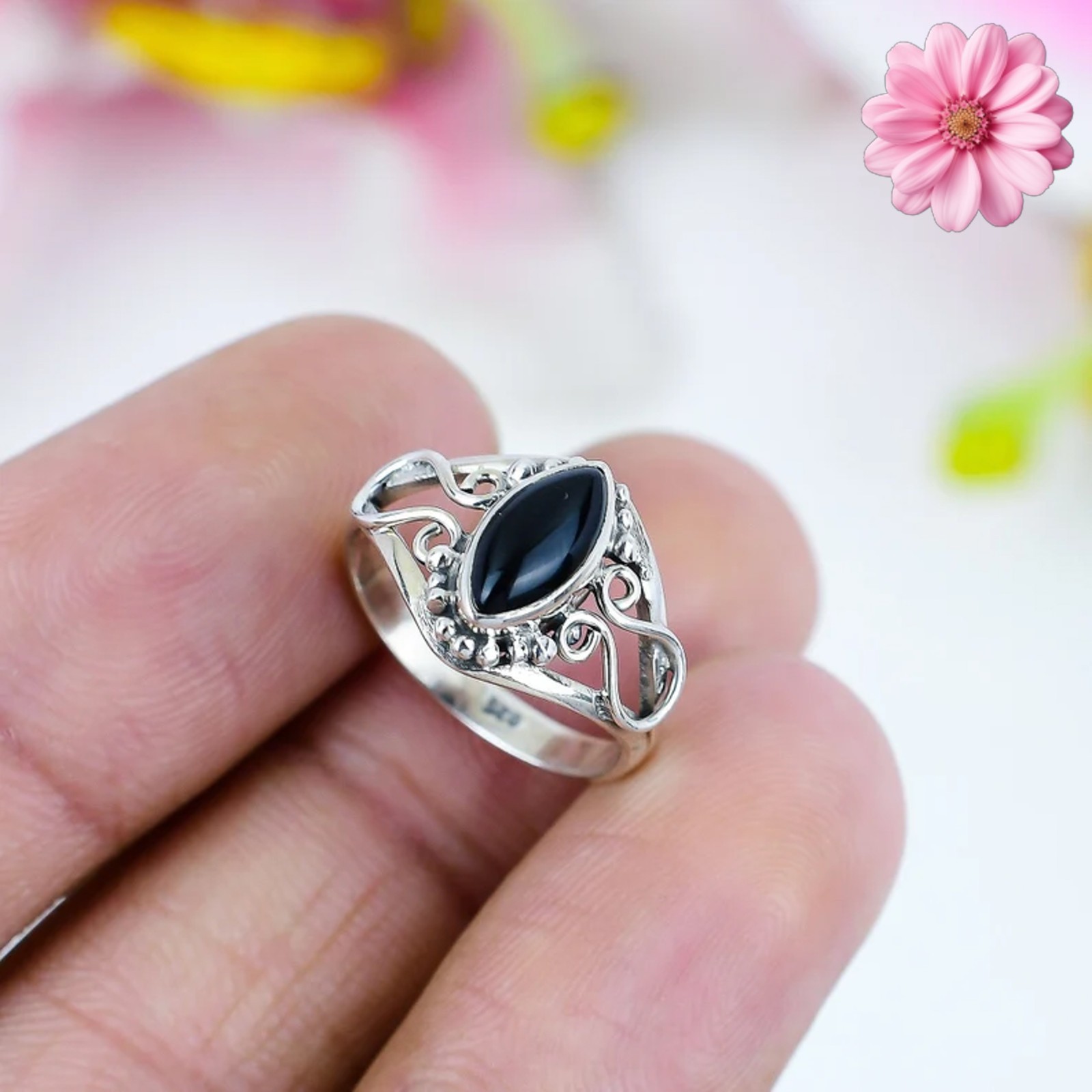 Black Onyx Gemstone 925 Sterling Silver Handmade Jewelry Ring Gift For
