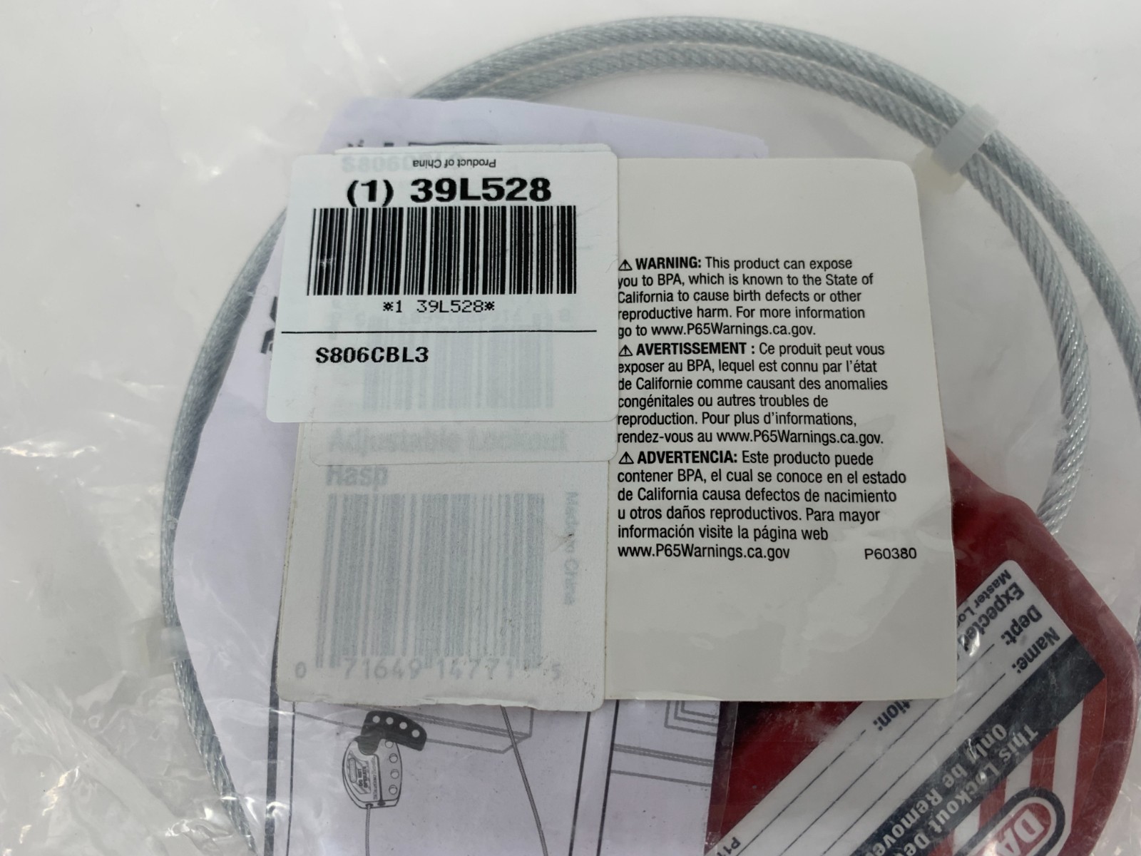 Master Lock 39L528 S806CBL3 Polyurethane Cable Lockout