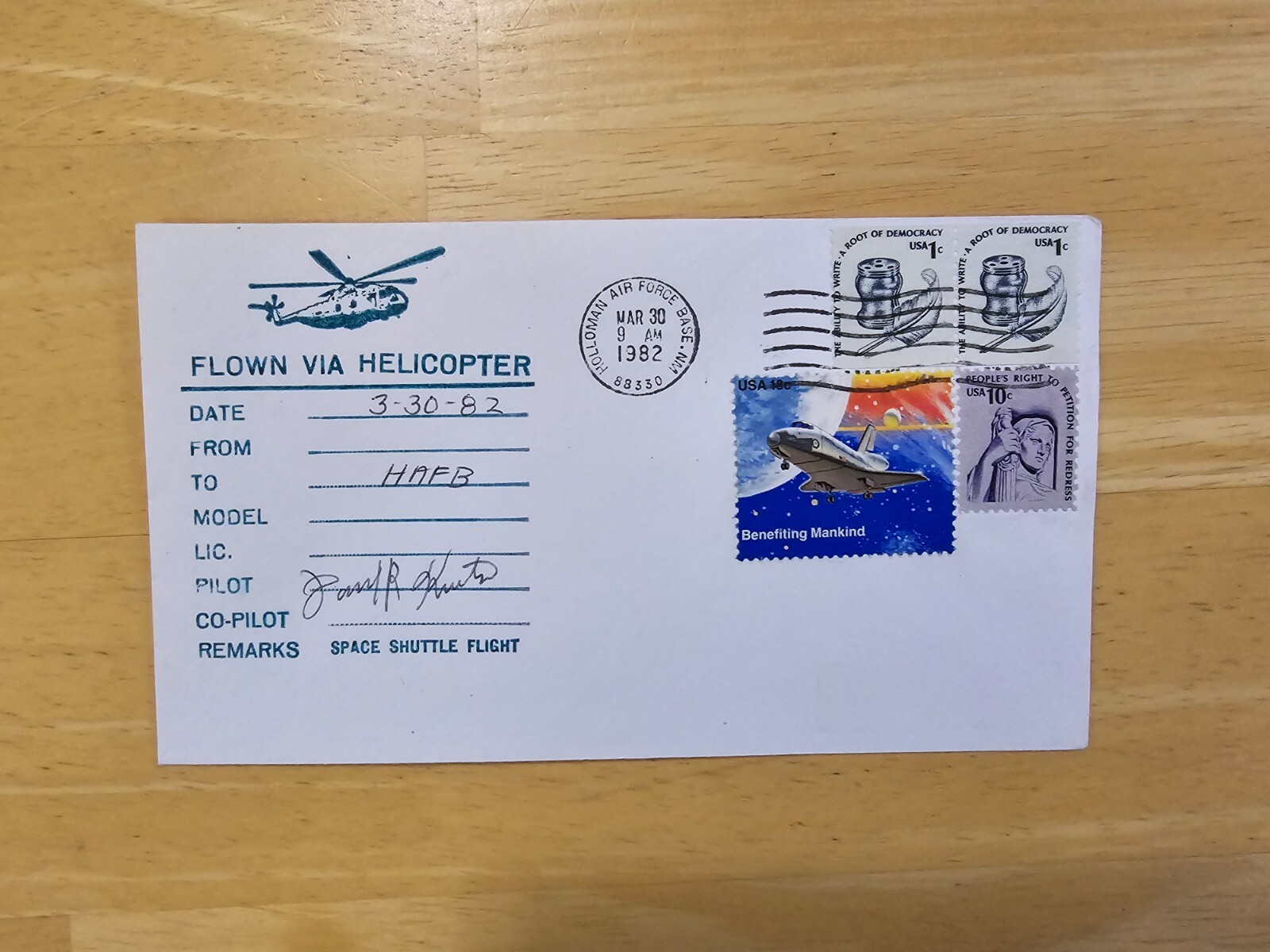Flown via T-38A | Signed Cover 03/30/1982