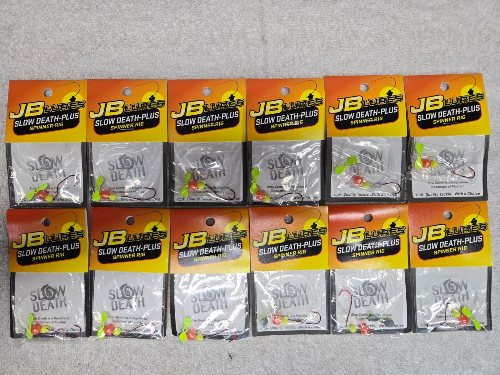 12 Packs, JB Lures Slow Death-Plus Spinner Rig Chartreuse Red, SDP3,  NEW!