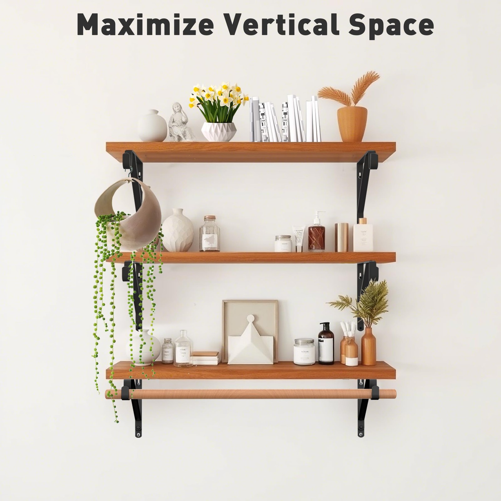 Closet Rod Bracket Heavy Duty Total Up to 300 lbs 6-Pack- Wall Mounted Shelf ...