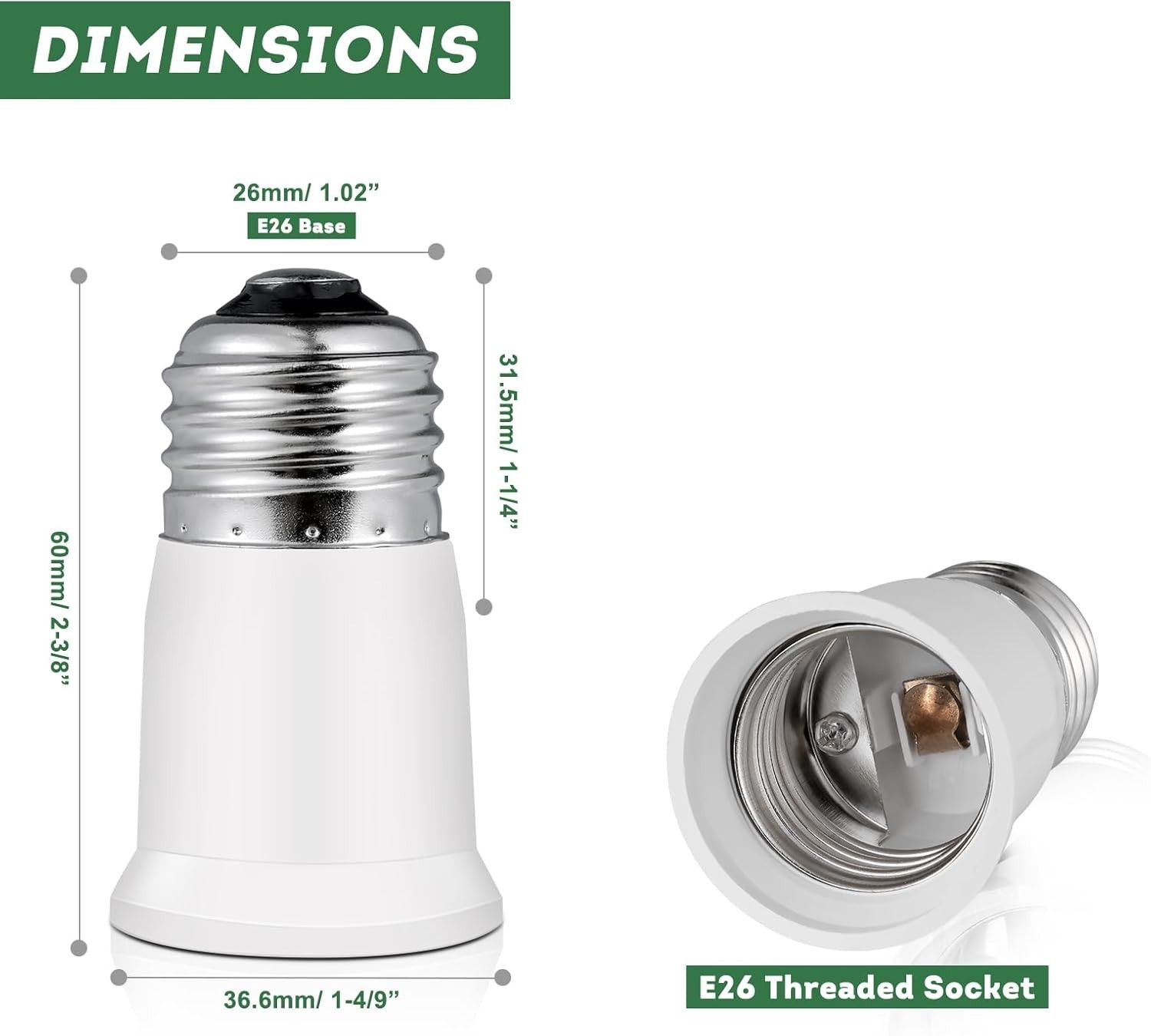 Light Socket Extender,E26 to E26 Medium Screw Bulb Socket Extension