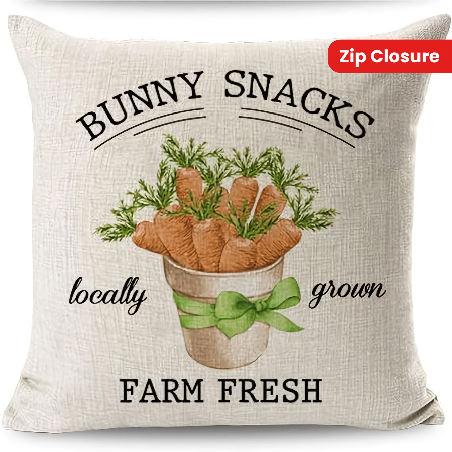 2D 1P Linen Throw Pillow Cover "Bunny Snacks Cartoon" Happy Easter Gifts 45x45