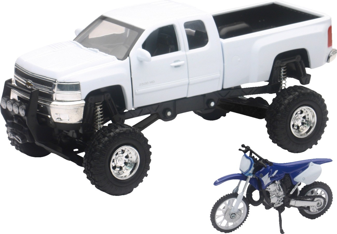 1:32 Scale Chevy 4X4 Truck & Yamaha YZ125 Dirt Bike Set - White/Blue SS-54416