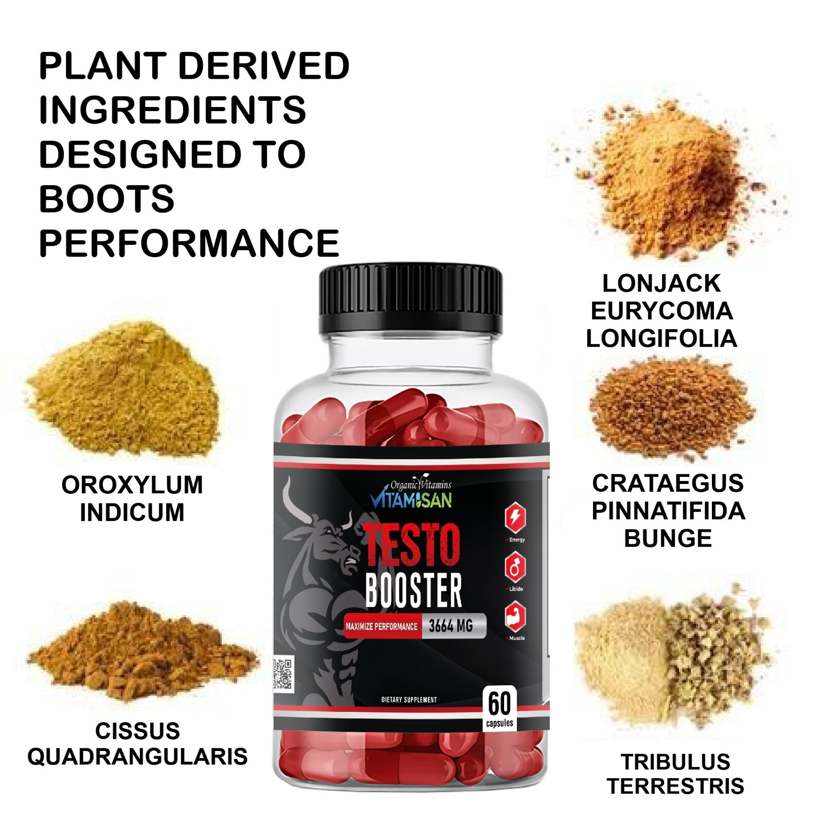 Testo Booster Supplement for Men 60 Caps | Vitality, Stamina, Energy | Vitamisan