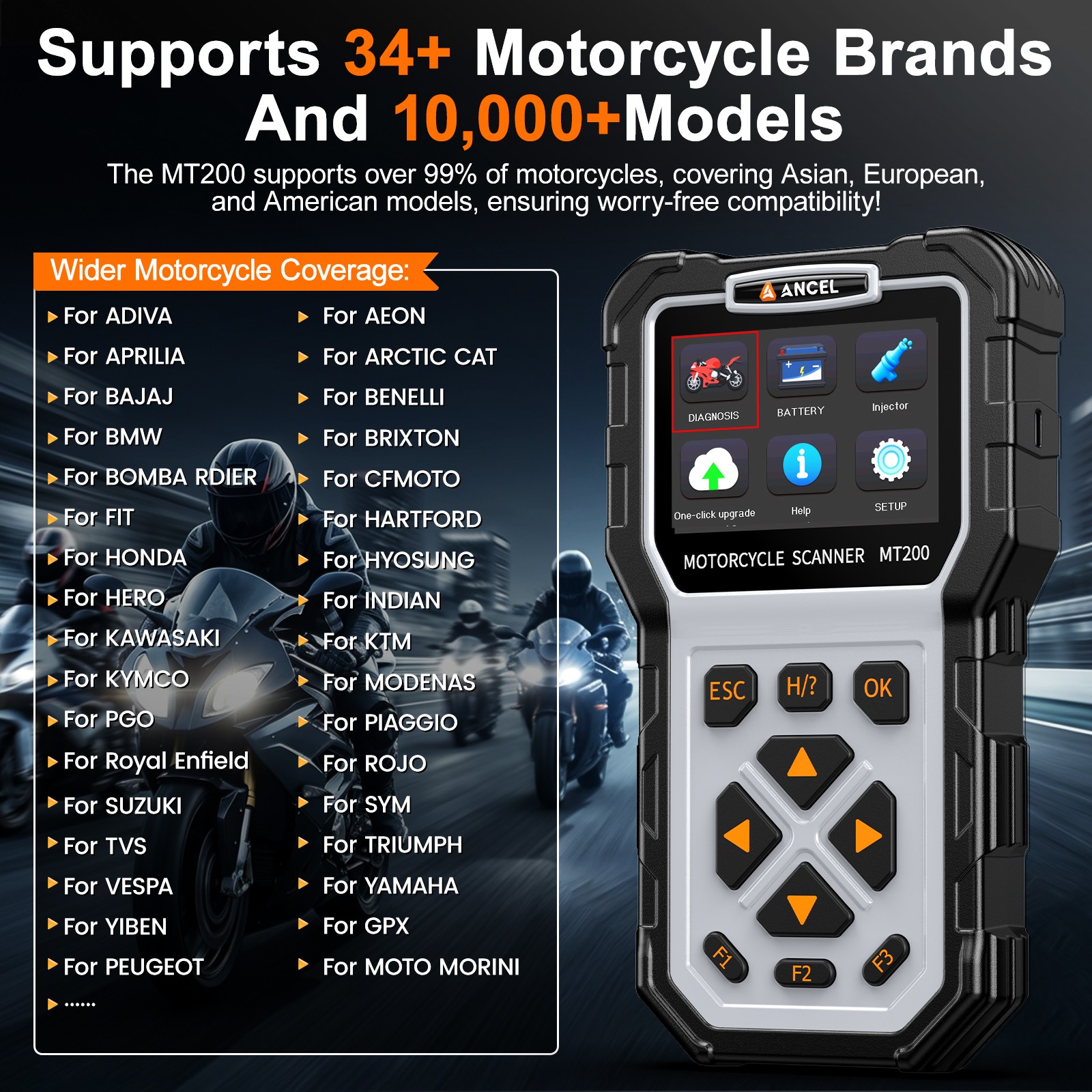 MT200 Motorcycle Scanner OBD2 Code Reader ABS Diagnostic Tool Fit For KAWASAKI