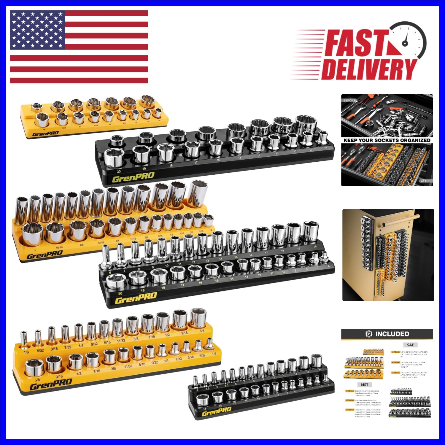 Strong Magnetic Socket Organizer Set - 6pc for Efficient Tool Management