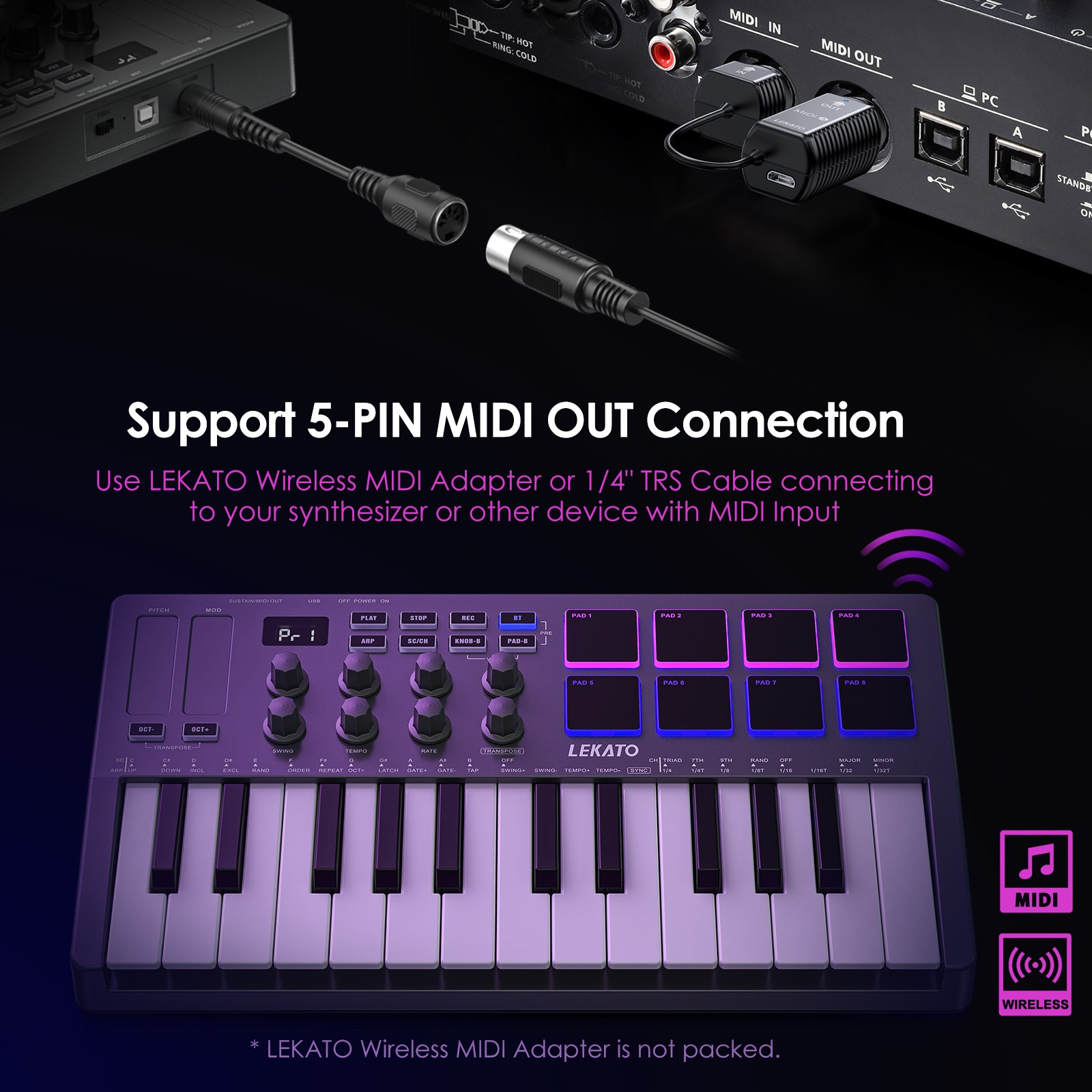 LEKATO 25 Key MIDI Keyboard with Smart Scale & Chord Mode Bluetooth Controller