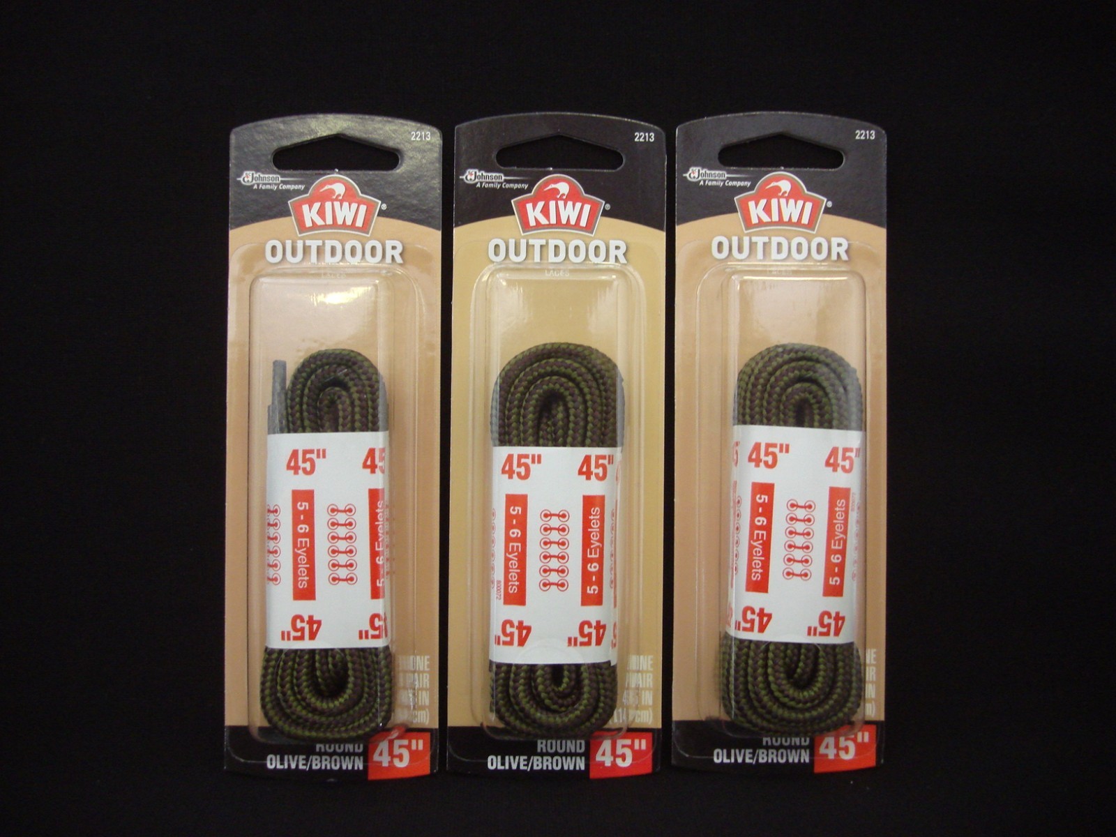 3 Pairs KIWI Outdoor Shoe Laces Round Brown-Olive 45" (114 cm)
