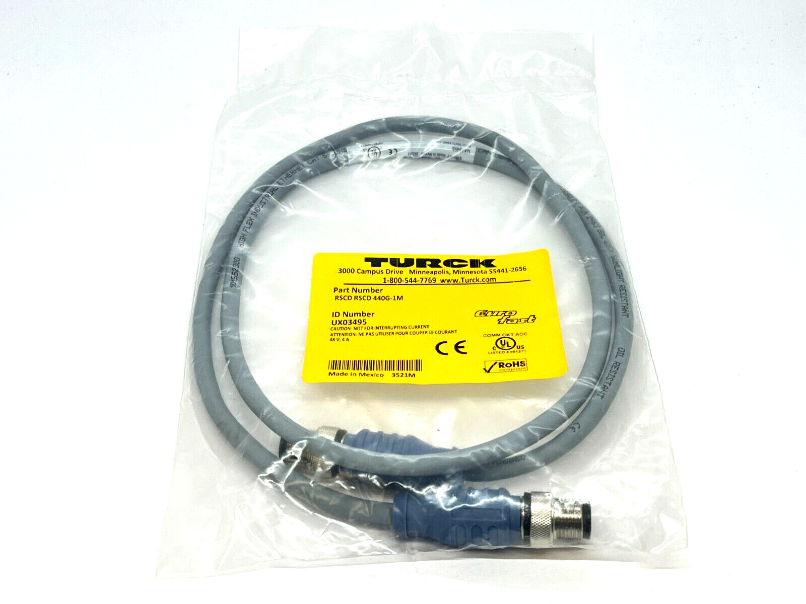 Turck RSCD RSCD 440G-1M Ethernet Cordset M12 Male UX03495