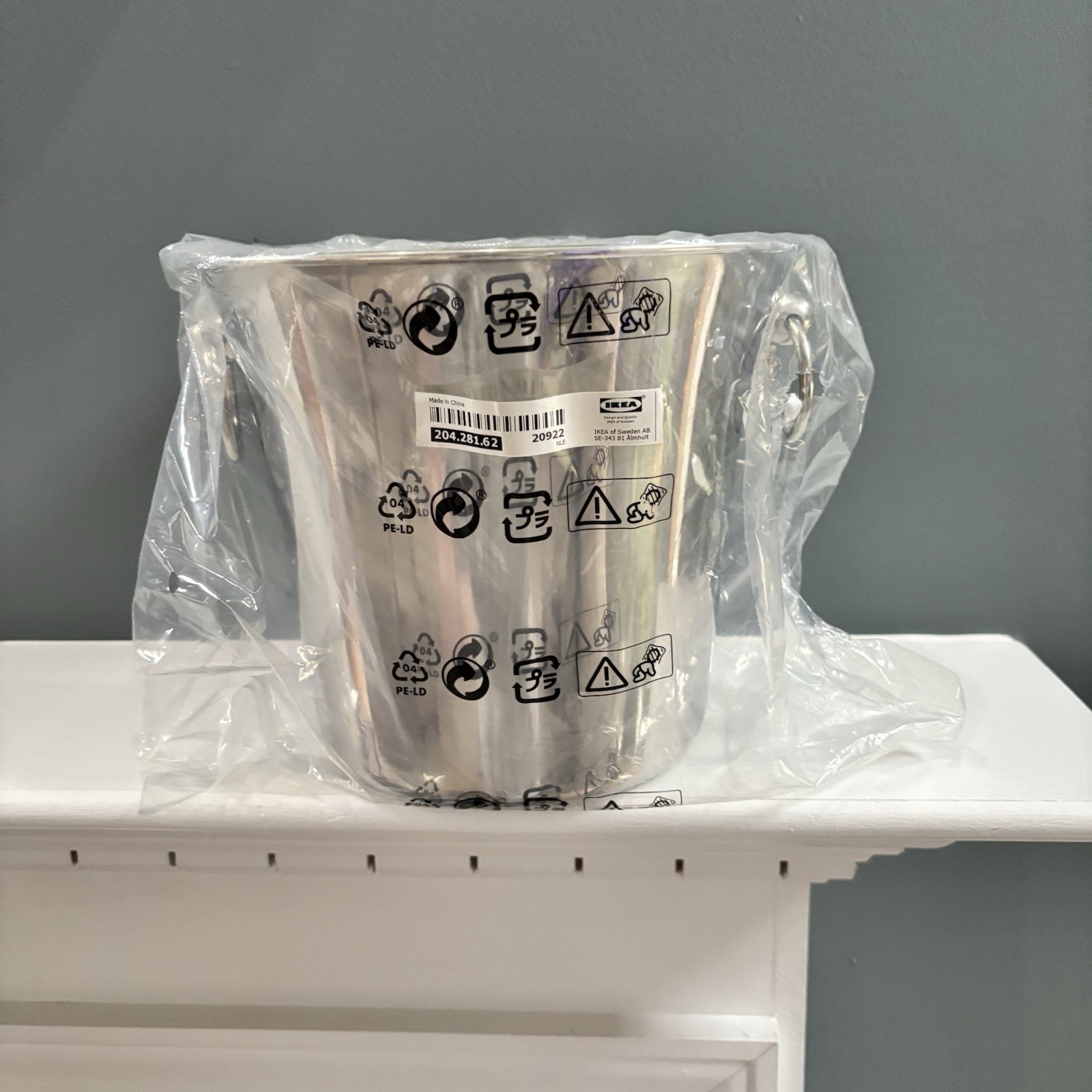 IKEA 20922 Stainless Steel Ice Bucket Cooler With Handles 8” T, 9” D NEW