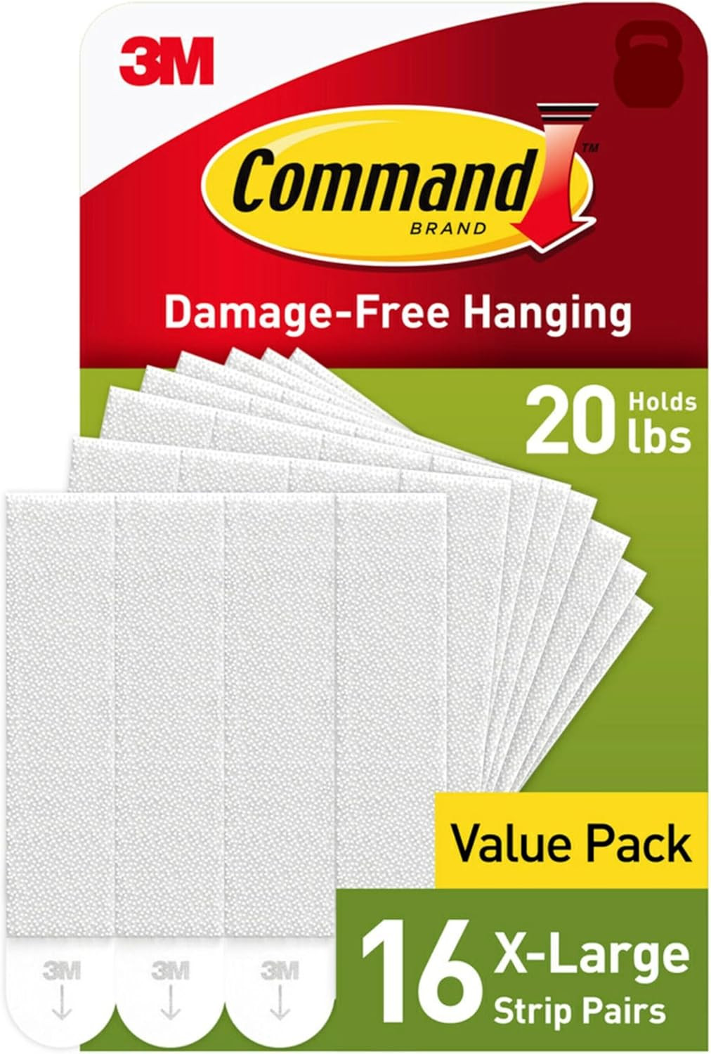 20 Lb XL 16 Pairs Heavyweight Picture Hanging Strips (32 Strips), Damage-Free Ha