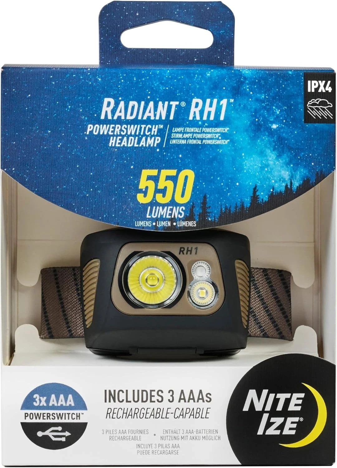 Nite Ize Radiant PowerSwitch Headlamp Durable 550 Lumens for Visibility at Night
