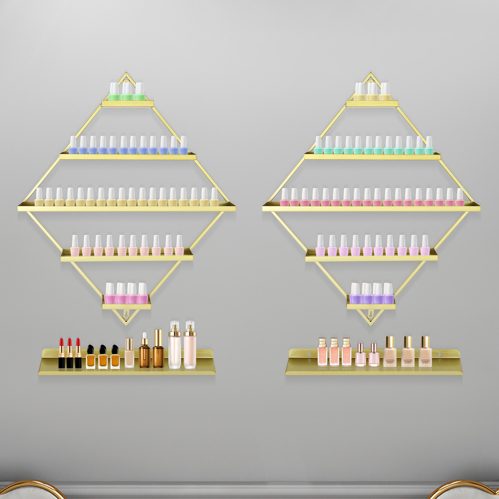 Rhombus Nail Polish Racks, Wall-mounted Nail Polish Racks, 5-tier Display Racks