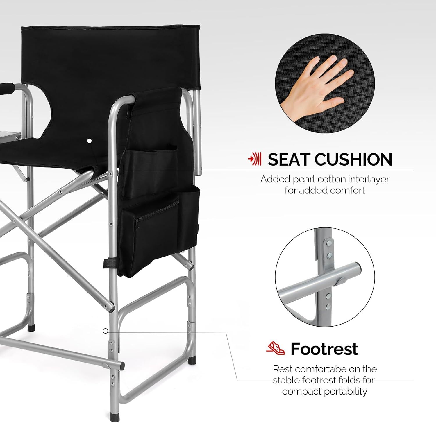 26" Height Tall Director Chair Folding Artist Makeup 19.2" D x 23.6" W x 40.5" H