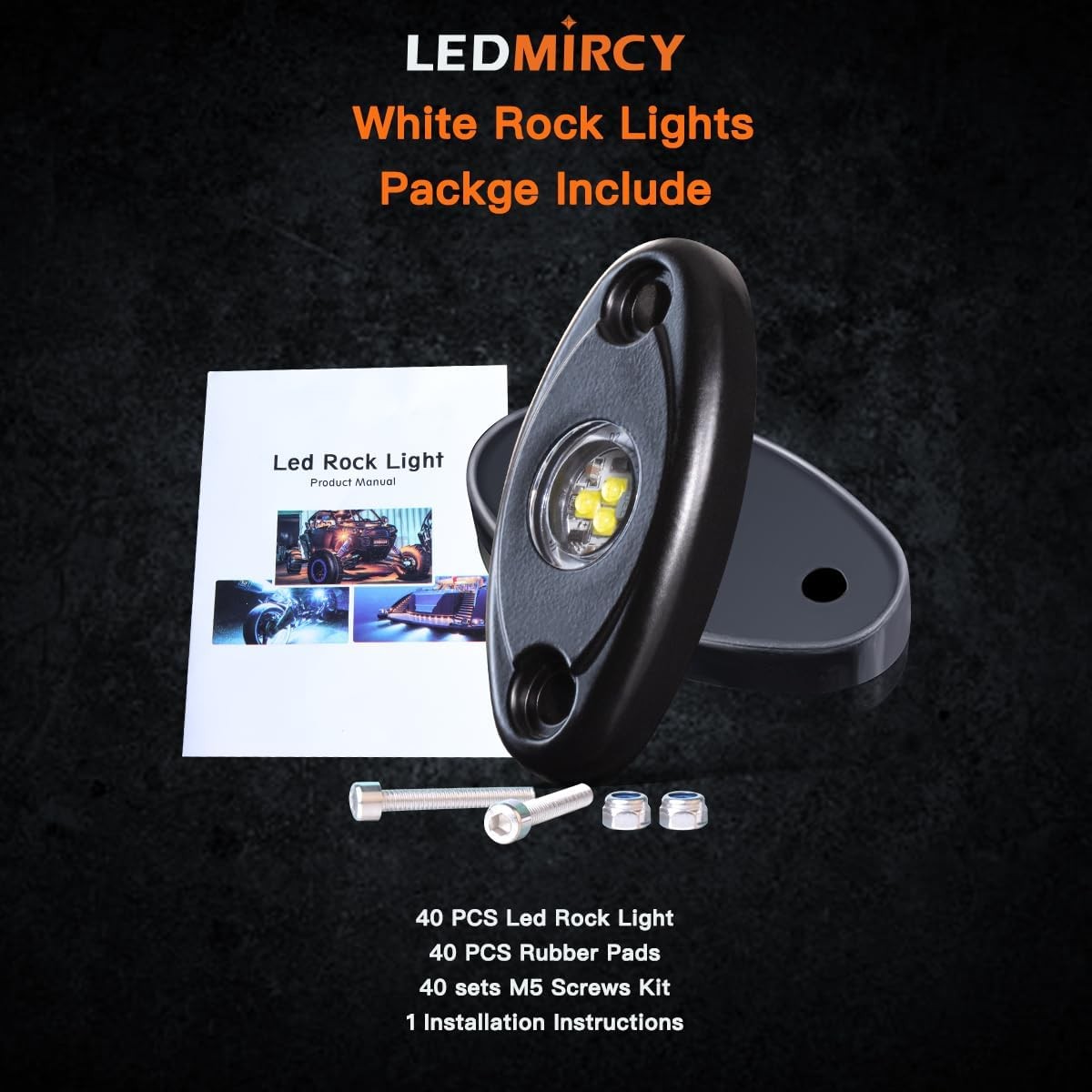R1 Pure White Rock Lights 40PCS High Power