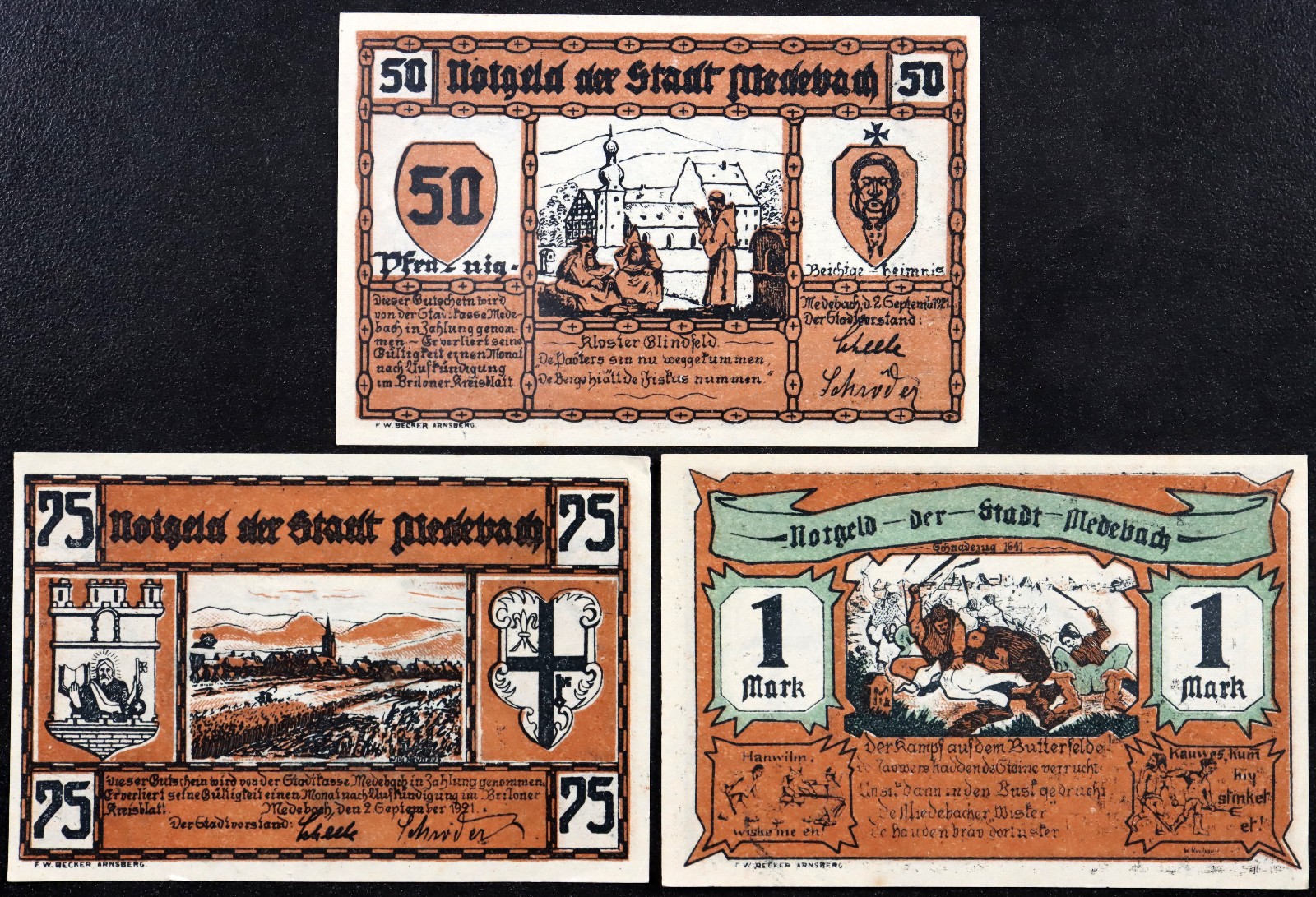 MEDEBACH 1921 "Historical Scenes" Complete Series German Notgeld