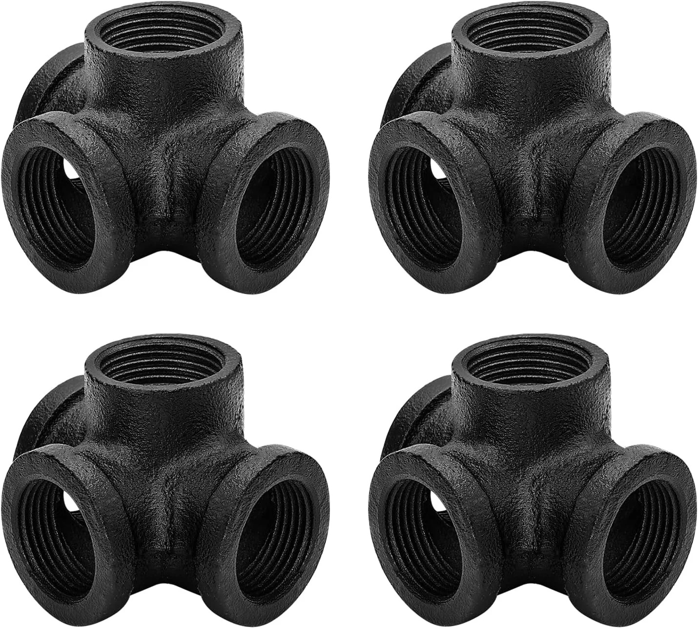 3/4" Black Pipe Fittings 4-Way Side Outlet Tee - Home Expert 4 Pack Malleable Ca