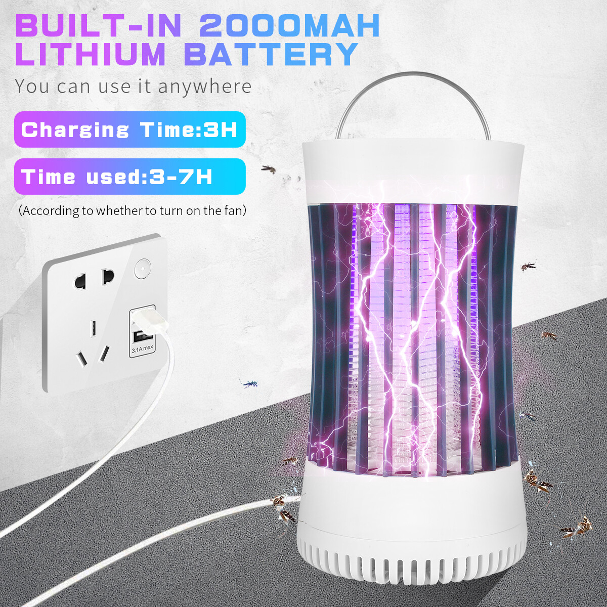Electric Mosquito Insect Killer Rechargeable Fly Bug Zapper Lamp Light Pest Trap