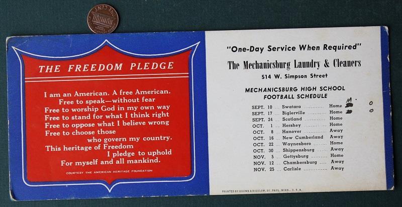 1940s WWII Era Mechanicsburg Pennsylvania High School Football schedule blotter-