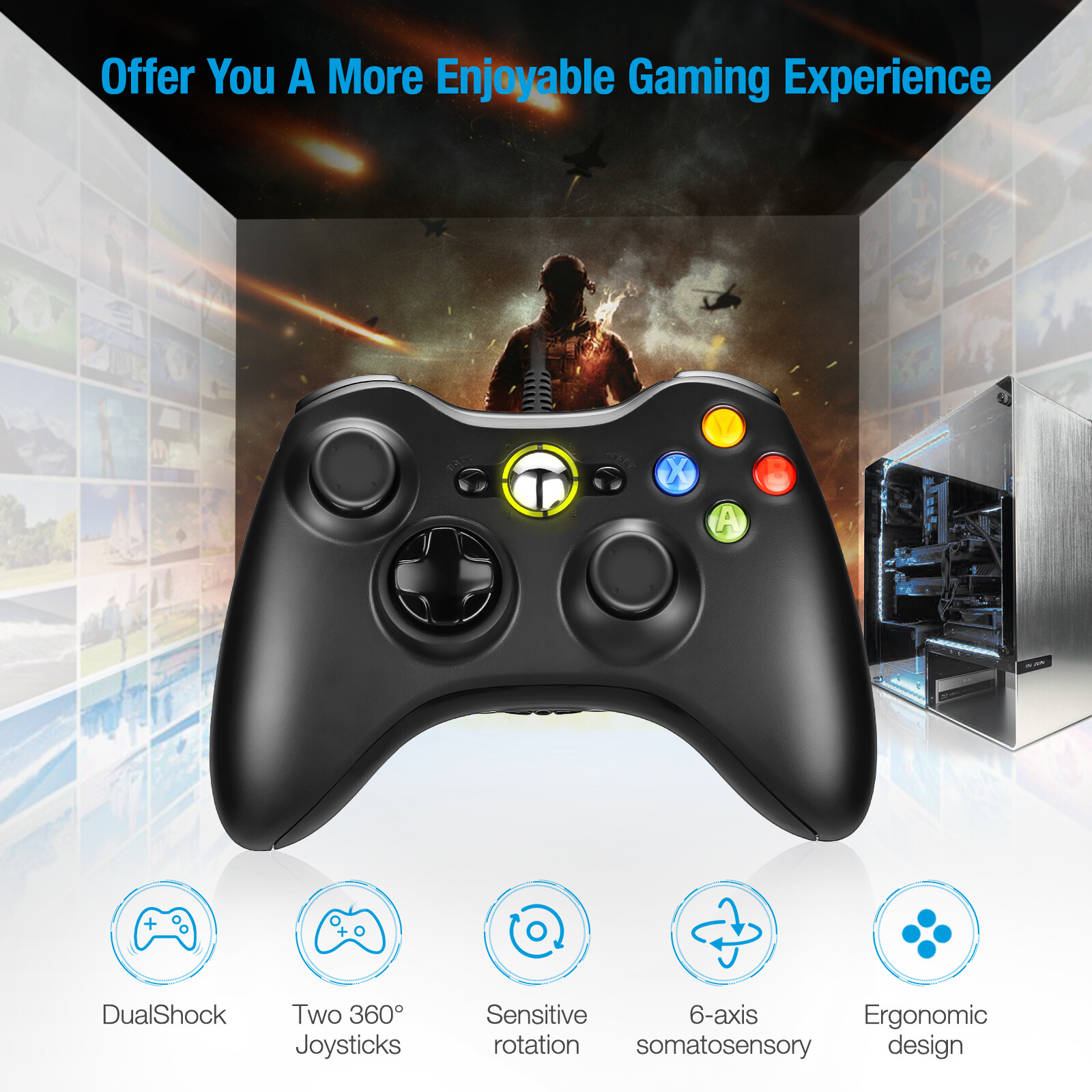 Wired Controller USB For PC Compatible With Xbox 360 / Windows 7 8 10 11 Gamepad