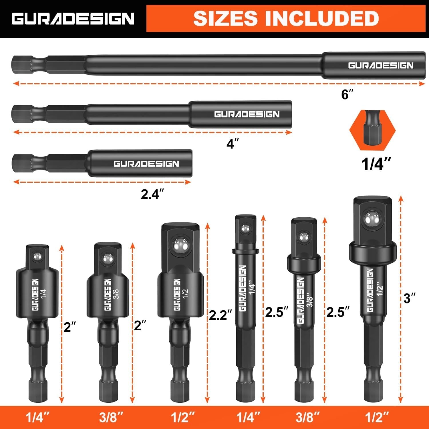 9-Piece Impact Drill Socket Adapter Set and Universal Joints Socket Set..