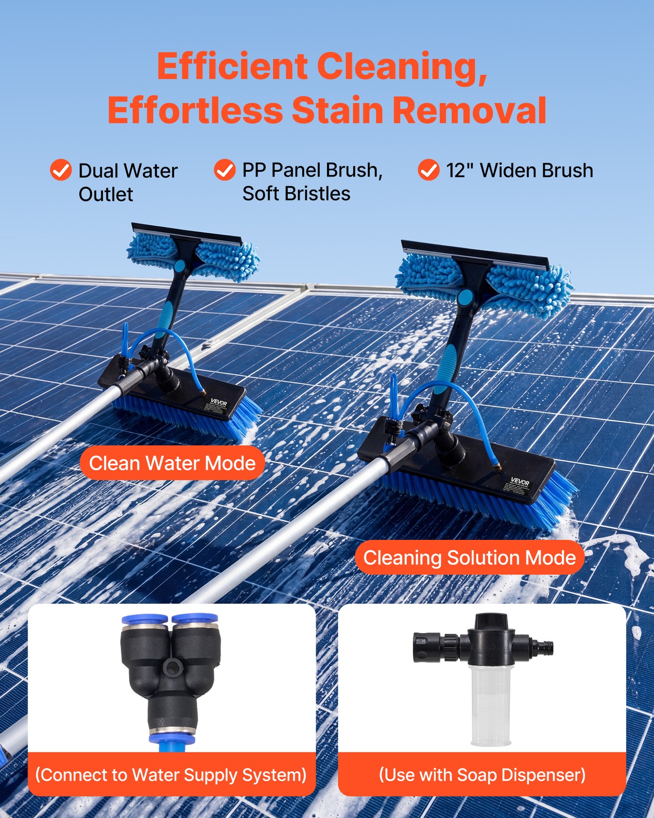 VEVOR Solar Panel Cleaning Kit Water Fed Pole Kit 20 ft Brush Soap Dispenser